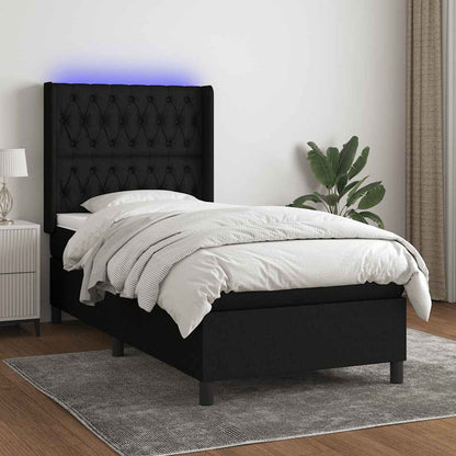 Letto a Molle con Materasso e LED Nero 80x200 cm in Tessuto