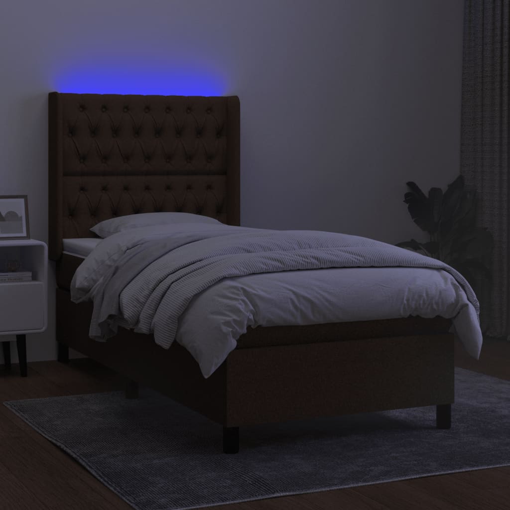 Letto a Molle Materasso e LED Marrone Scuro 80x200cm in Tessuto - homemem39