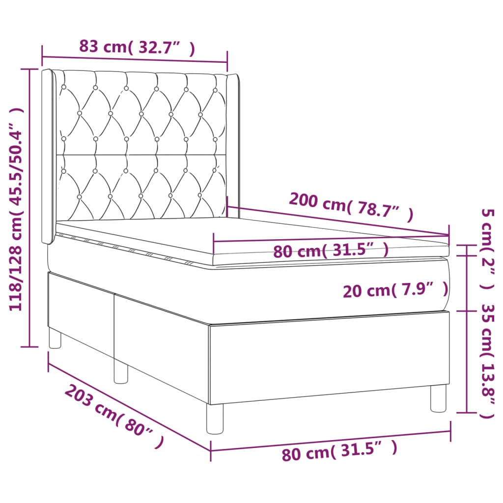 Letto a Molle con Materasso e LED Tortora 80x200 cm in Tessuto - homemem39