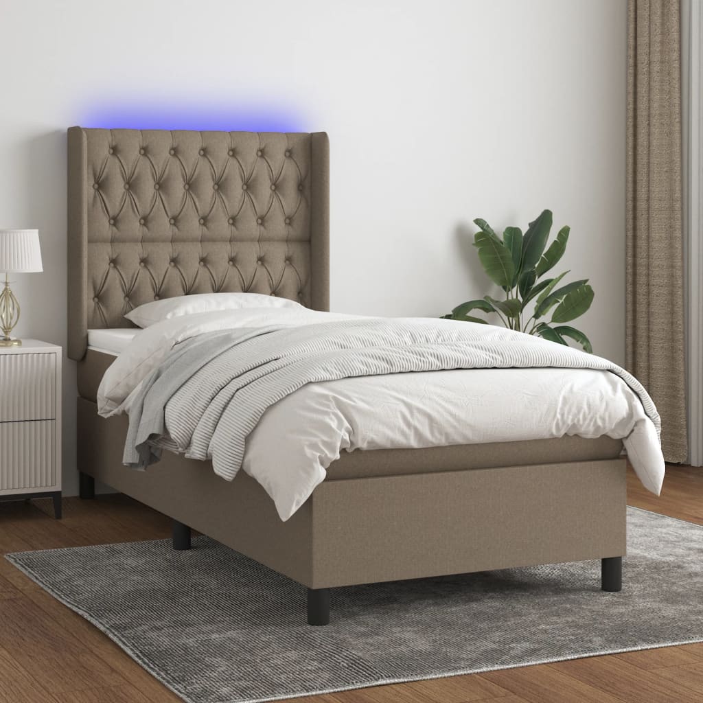 Letto a Molle con Materasso e LED Tortora 80x200 cm in Tessuto - homemem39