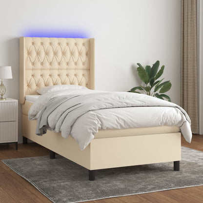 Letto a Molle con Materasso e LED Crema 80x200 cm in Tessuto - homemem39