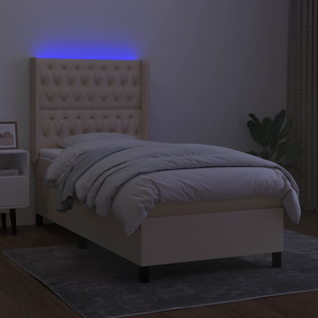 Letto a Molle con Materasso e LED Crema 90x190 cm in Tessuto - homemem39