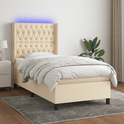 Letto a Molle con Materasso e LED Crema 90x190 cm in Tessuto - homemem39