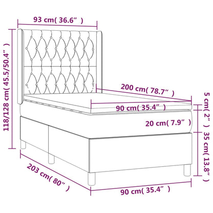 Letto a Molle con Materasso e LED Crema 90x200 cm in Tessuto