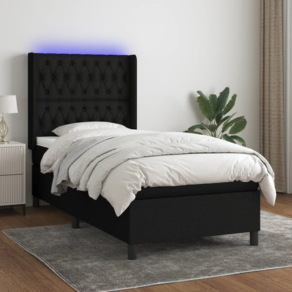 Letto a Molle con Materasso e LED Nero 100x200 cm in Tessuto - homemem39