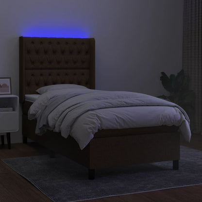 Letto a Molle Materasso e LED Marrone Scuro 100x200 cm Tessuto