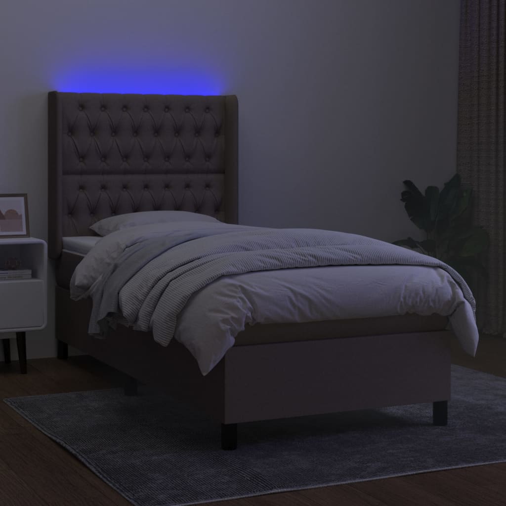 Letto a Molle con Materasso e LED Tortora 100x200cm in Tessuto - homemem39