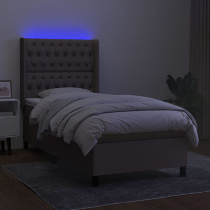 Letto a Molle con Materasso e LED Tortora 100x200cm in Tessuto - homemem39