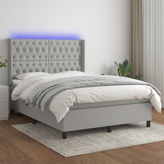 Letto a Molle Materasso e LED Grigio Chiaro 140x190 cm Tessuto - homemem39