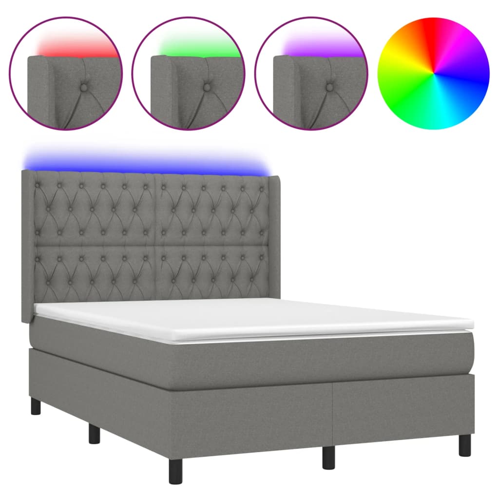 Letto a Molle Materasso e LED Grigio Scuro 140x190cm in Tessuto - homemem39