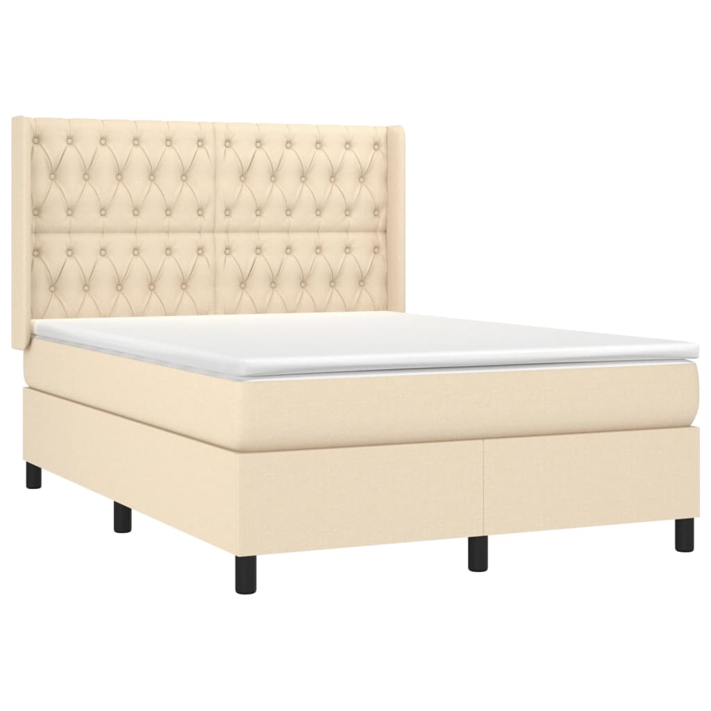 Letto a Molle con Materasso e LED Crema 140x190 cm in Tessuto - homemem39