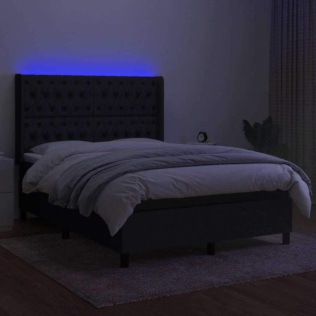 Letto a Molle con Materasso e LED Nero 140x200 cm in Tessuto | homemem39