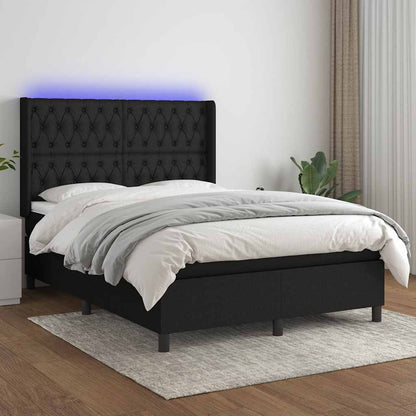 Letto a Molle con Materasso e LED Nero 140x200 cm in Tessuto | homemem39