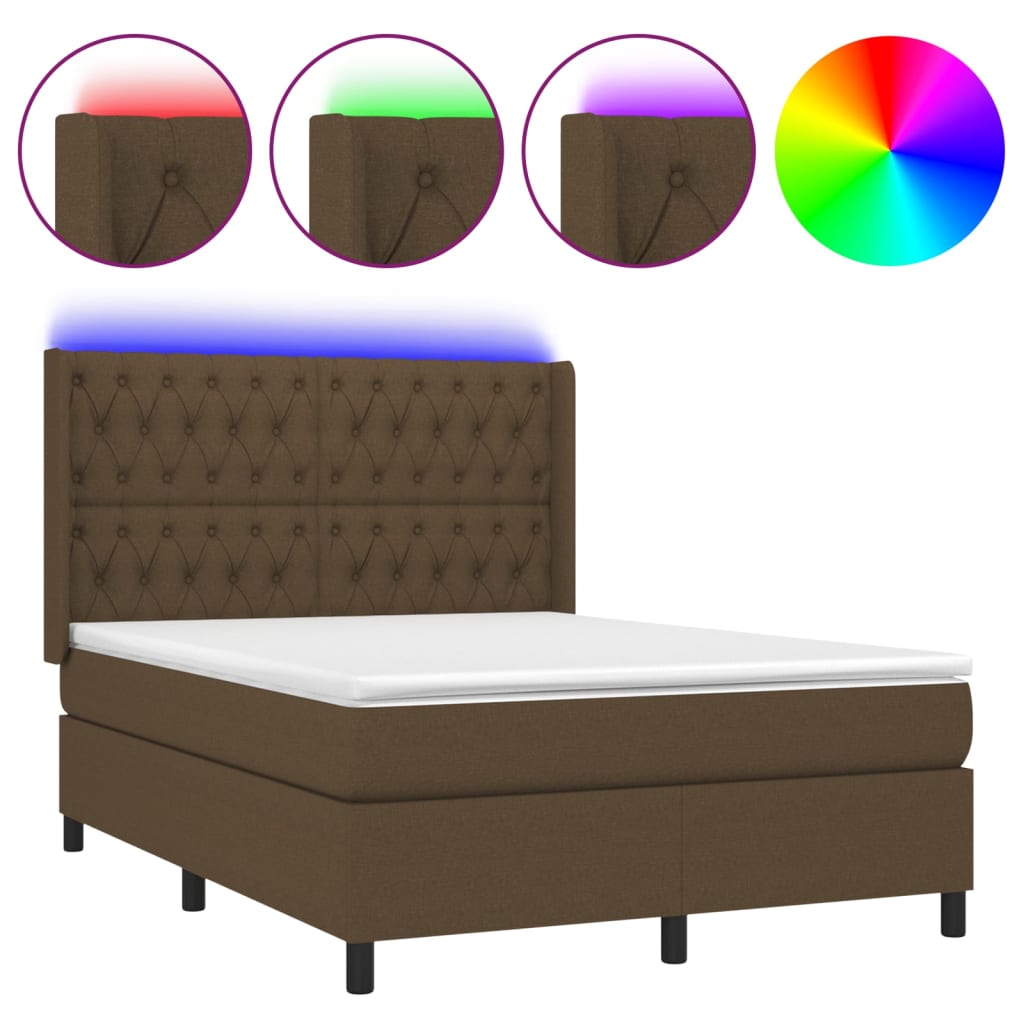 Letto a Molle Materasso e LED Marrone Scuro 140x200 cm Tessuto | homemem39
