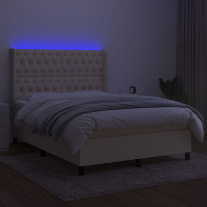 Letto a Molle con Materasso e LED Crema 140x200 cm in Tessuto - homemem39