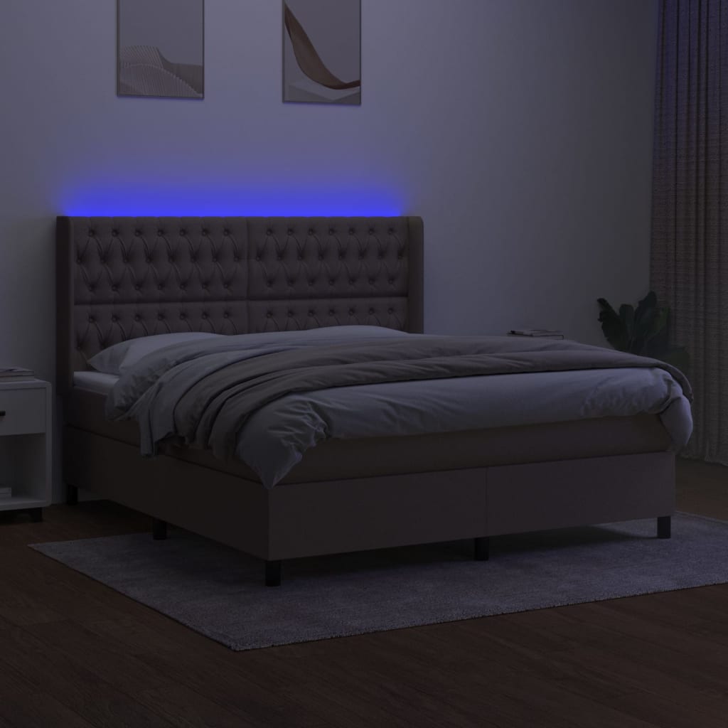Letto a Molle con Materasso e LED Tortora 160x200 cm in Tessuto | homemem39