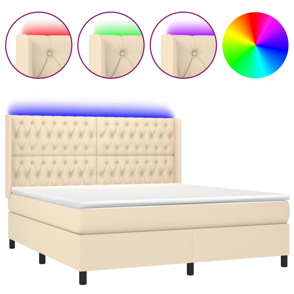 Letto a Molle con Materasso e LED Crema 160x200 cm in Tessuto | homemem39