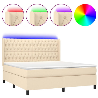 Letto a Molle con Materasso e LED Crema 160x200 cm in Tessuto | homemem39