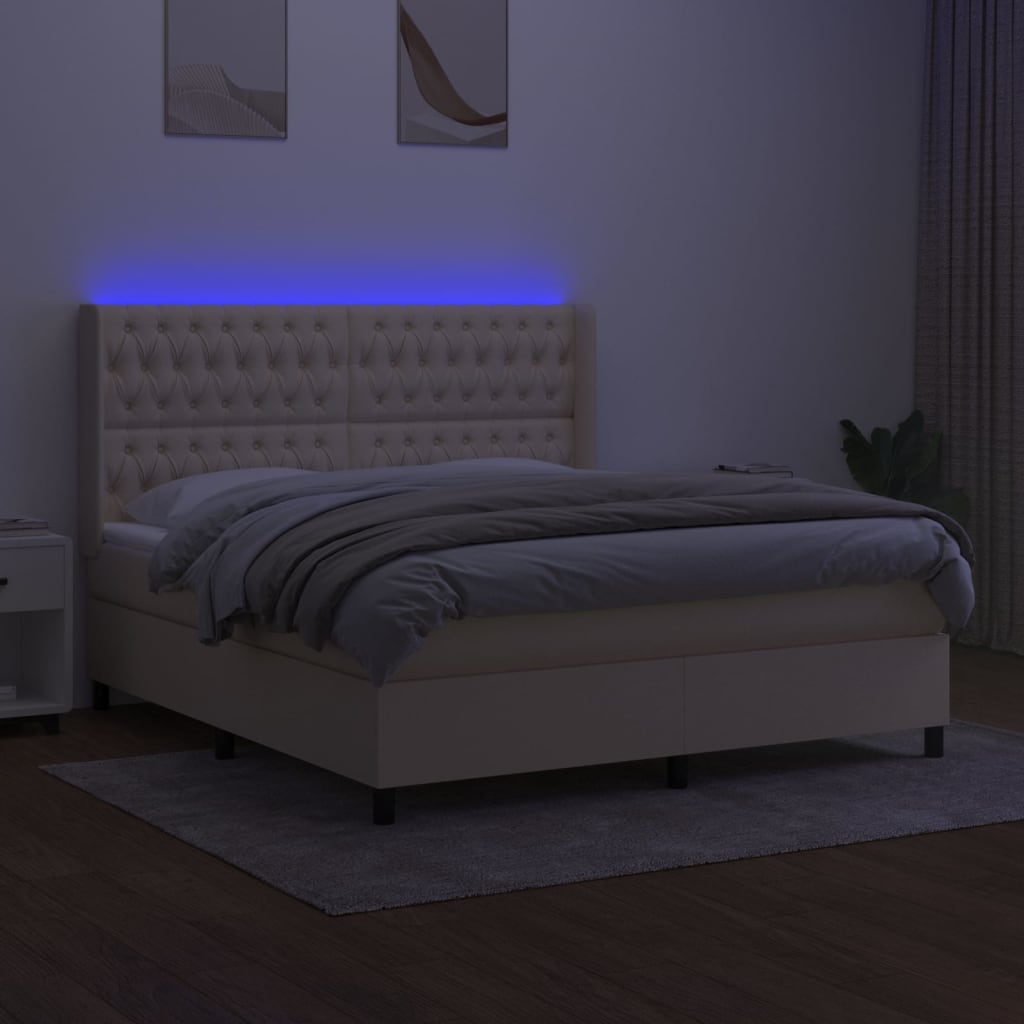 Letto a Molle con Materasso e LED Crema 160x200 cm in Tessuto | homemem39