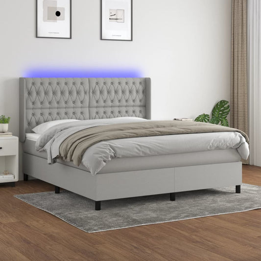 Letto a Molle Materasso e LED Grigio Chiaro 180x200 cm Tessuto - homemem39