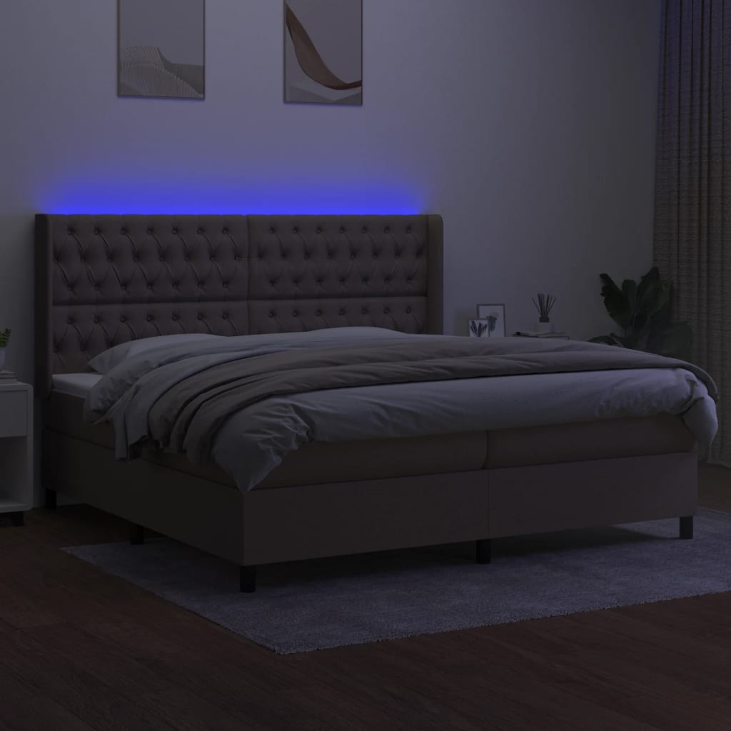 Letto a Molle Materasso e LED tortora 200x200cm in Tessuto | homemem39