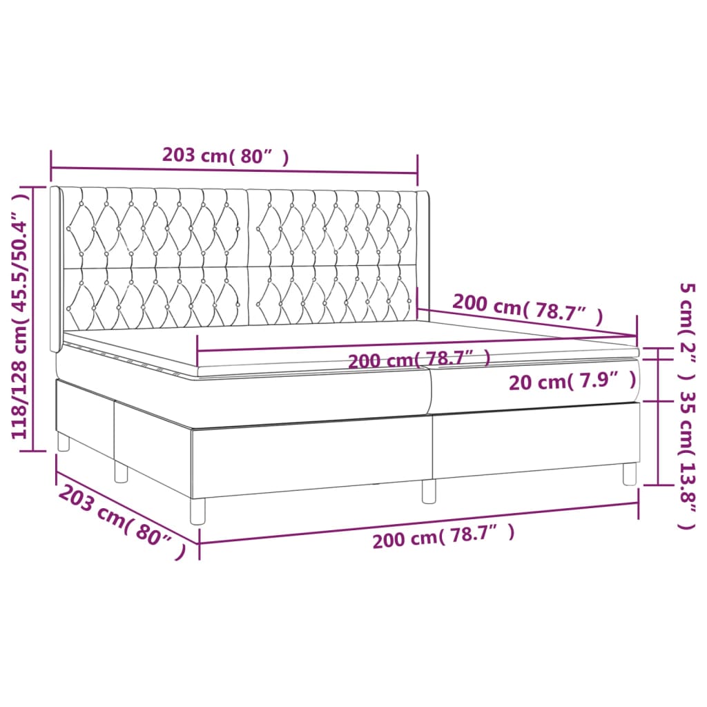 Letto a Molle Materasso e LED tortora 200x200cm in Tessuto | homemem39