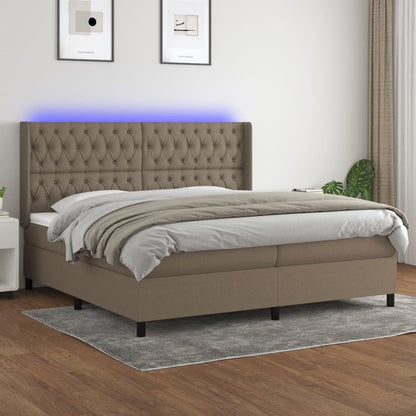 Letto a Molle Materasso e LED tortora 200x200cm in Tessuto | homemem39