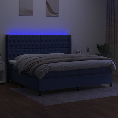 Letto a Molle Materasso e LED Blu 200x200cm in Tessuto