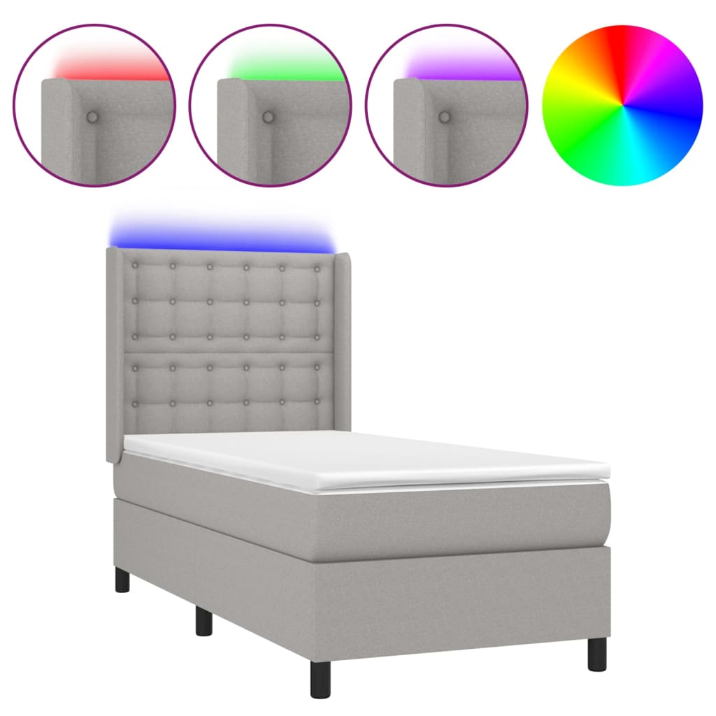 Letto a Molle Materasso e LED Grigio Chiaro 80x200 cm Tessuto - homemem39