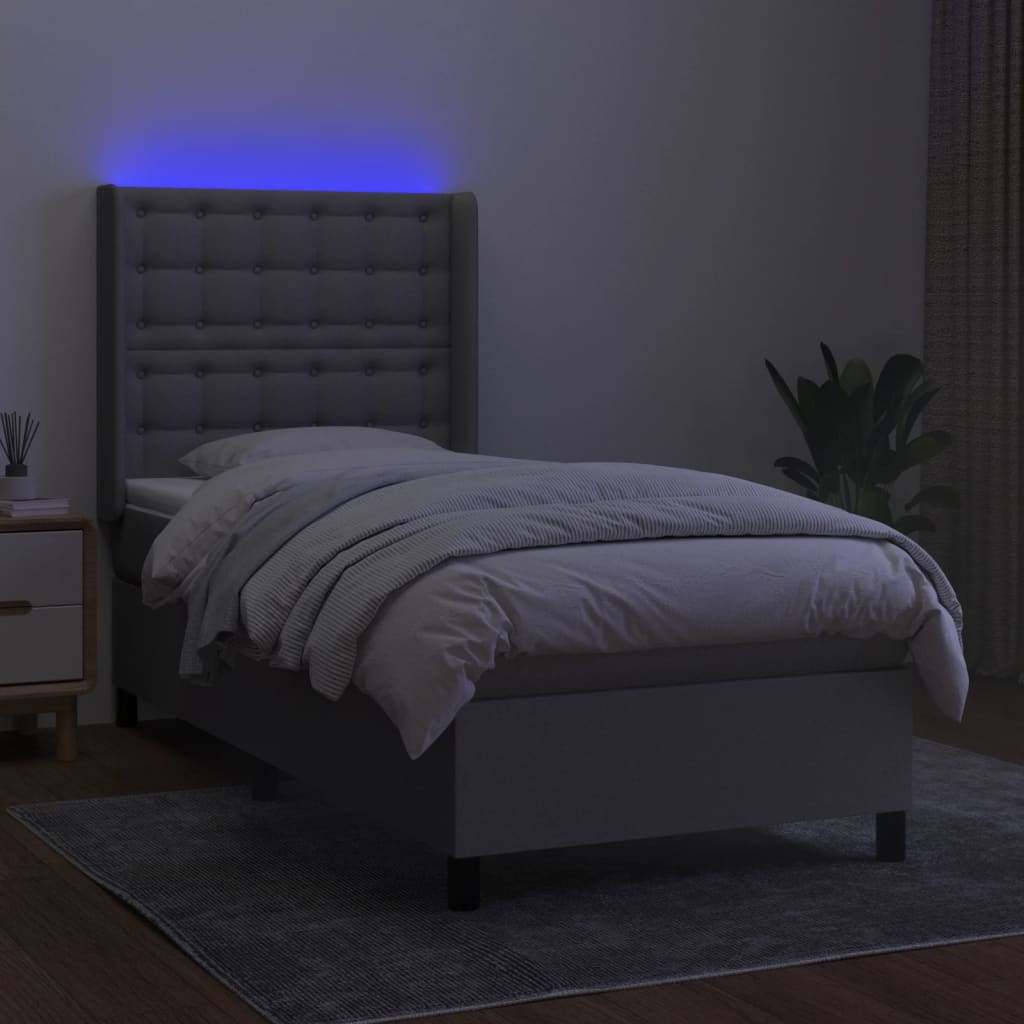 Letto a Molle Materasso e LED Grigio Chiaro 80x200 cm Tessuto - homemem39