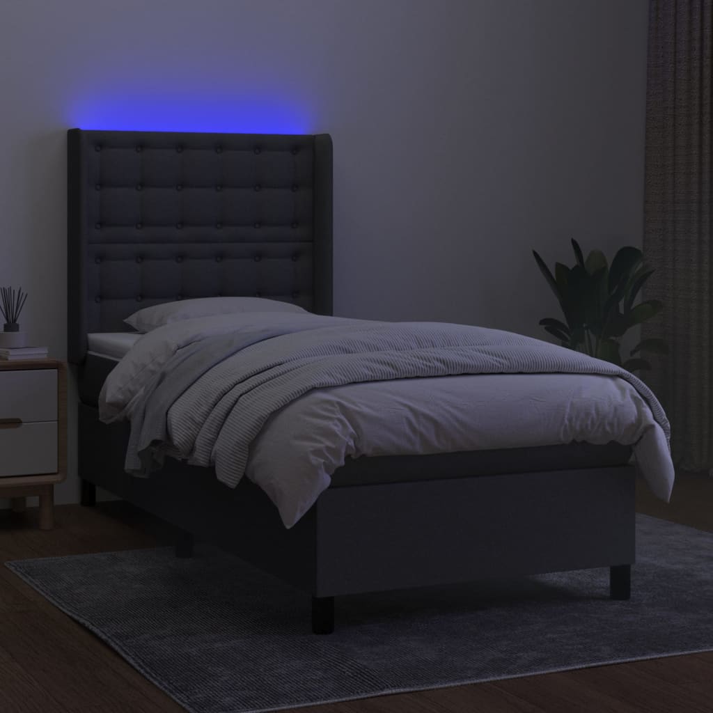 Letto a Molle Materasso e LED Grigio Scuro 80x200 cm in Tessuto - homemem39