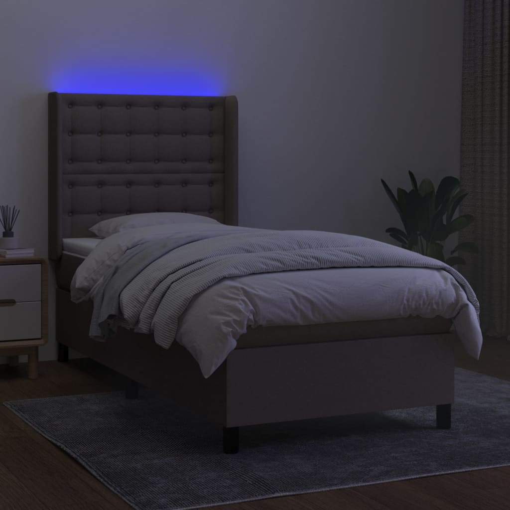 Letto a Molle con Materasso e LED Tortora 80x200 cm in Tessuto - homemem39