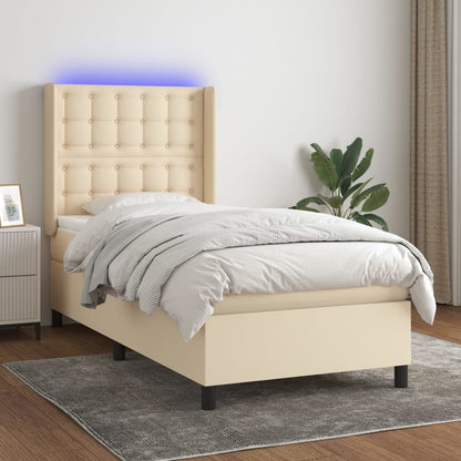 Letto a Molle con Materasso e LED Crema 90x190 cm in Tessuto | homemem39