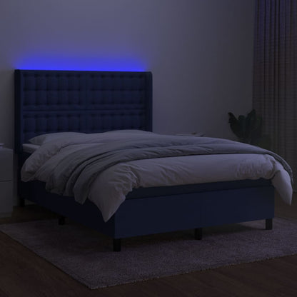 Letto a Molle con Materasso e LED Blu 140x190 cm in Tessuto | homemem39