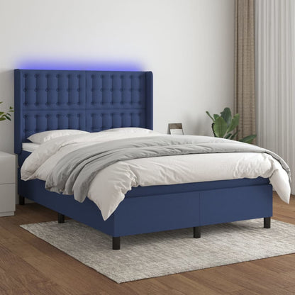 Letto a Molle con Materasso e LED Blu 140x190 cm in Tessuto | homemem39