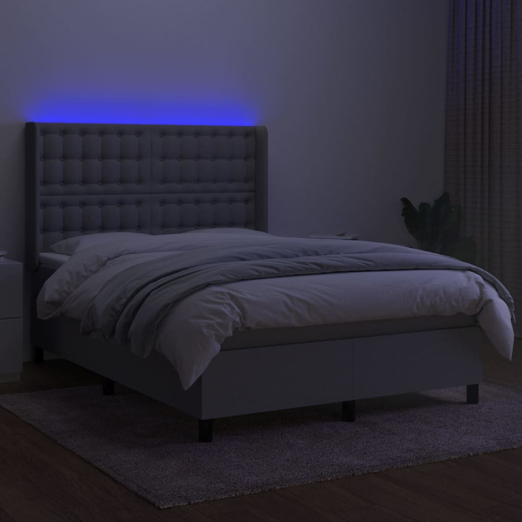 Letto a Molle Materasso e LED Grigio Chiaro 140x200 cm Tessuto