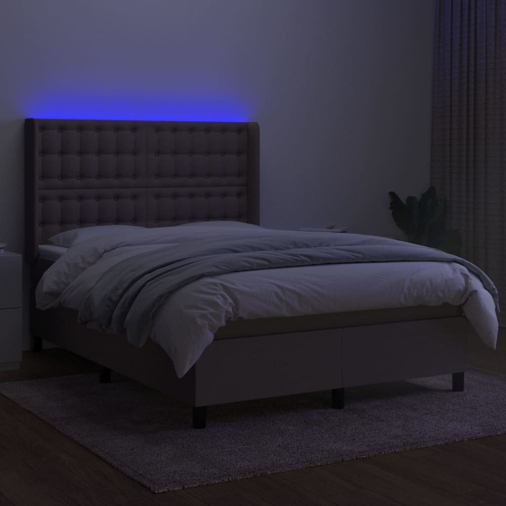 Letto a Molle con Materasso e LED Tortora 140x200 cm in Tessuto | homemem39