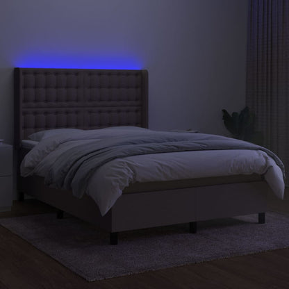 Letto a Molle con Materasso e LED Tortora 140x200 cm in Tessuto | homemem39