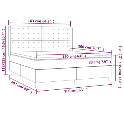 Letto a Molle con Materasso e LED Nero 160x200 cm in Tessuto | homemem39