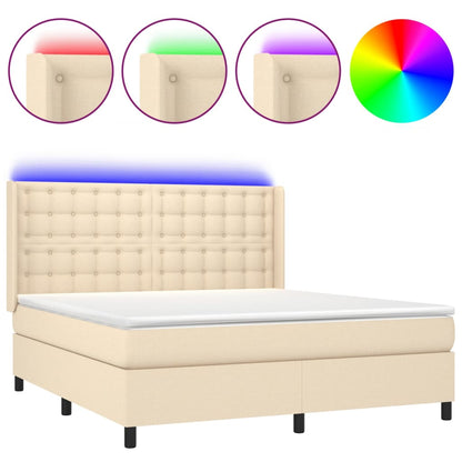 Letto a Molle con Materasso e LED Crema 160x200 cm in Tessuto - homemem39