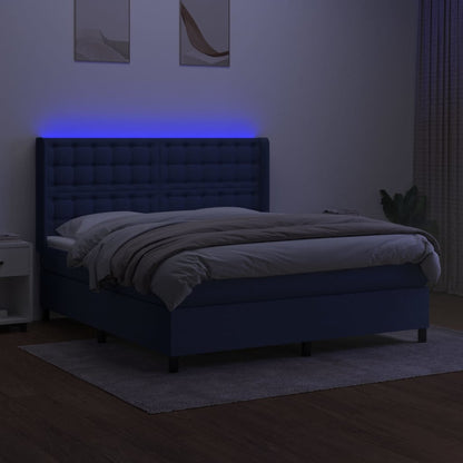 Letto a Molle con Materasso e LED Blu 160x200 cm in Tessuto - homemem39