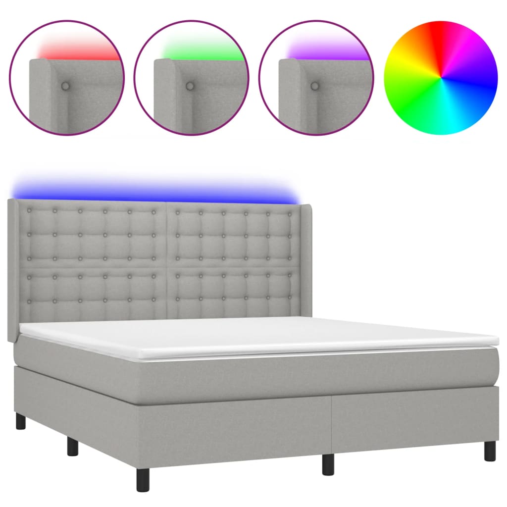 Spring Bed Mattress and LED Light Gray 180x200 cm Fabric