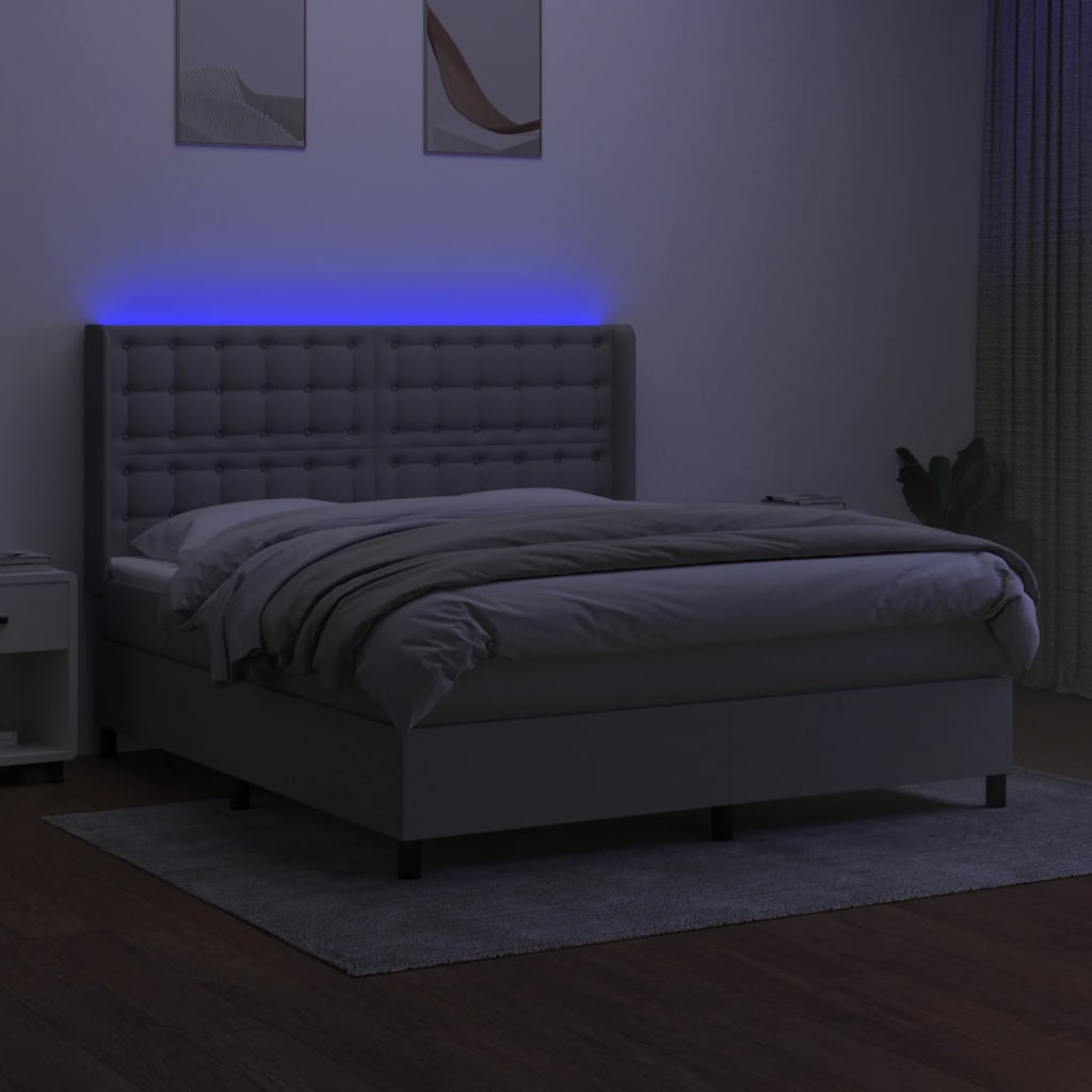 Spring Bed Mattress and LED Light Gray 180x200 cm Fabric