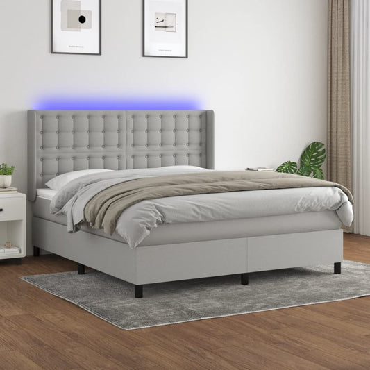 Spring Bed Mattress and LED Light Gray 180x200 cm Fabric