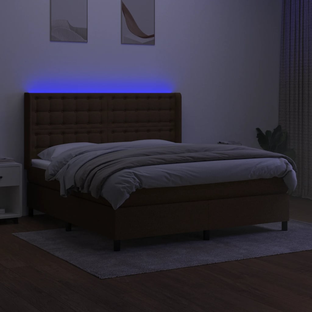 Letto a Molle Materasso e LED MarroneScuro 180x200cm in Tessuto | homemem39