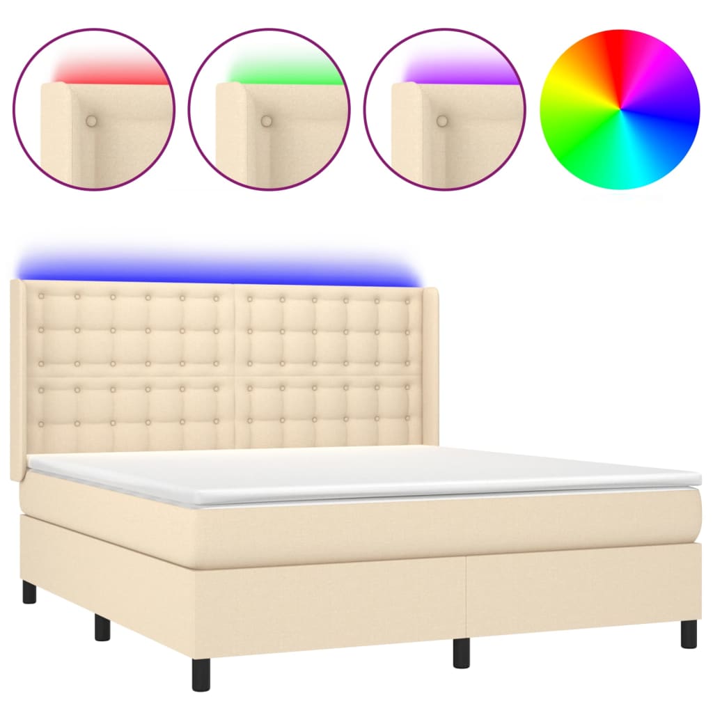Letto a Molle con Materasso e LED Crema 180x200 cm in Tessuto - homemem39