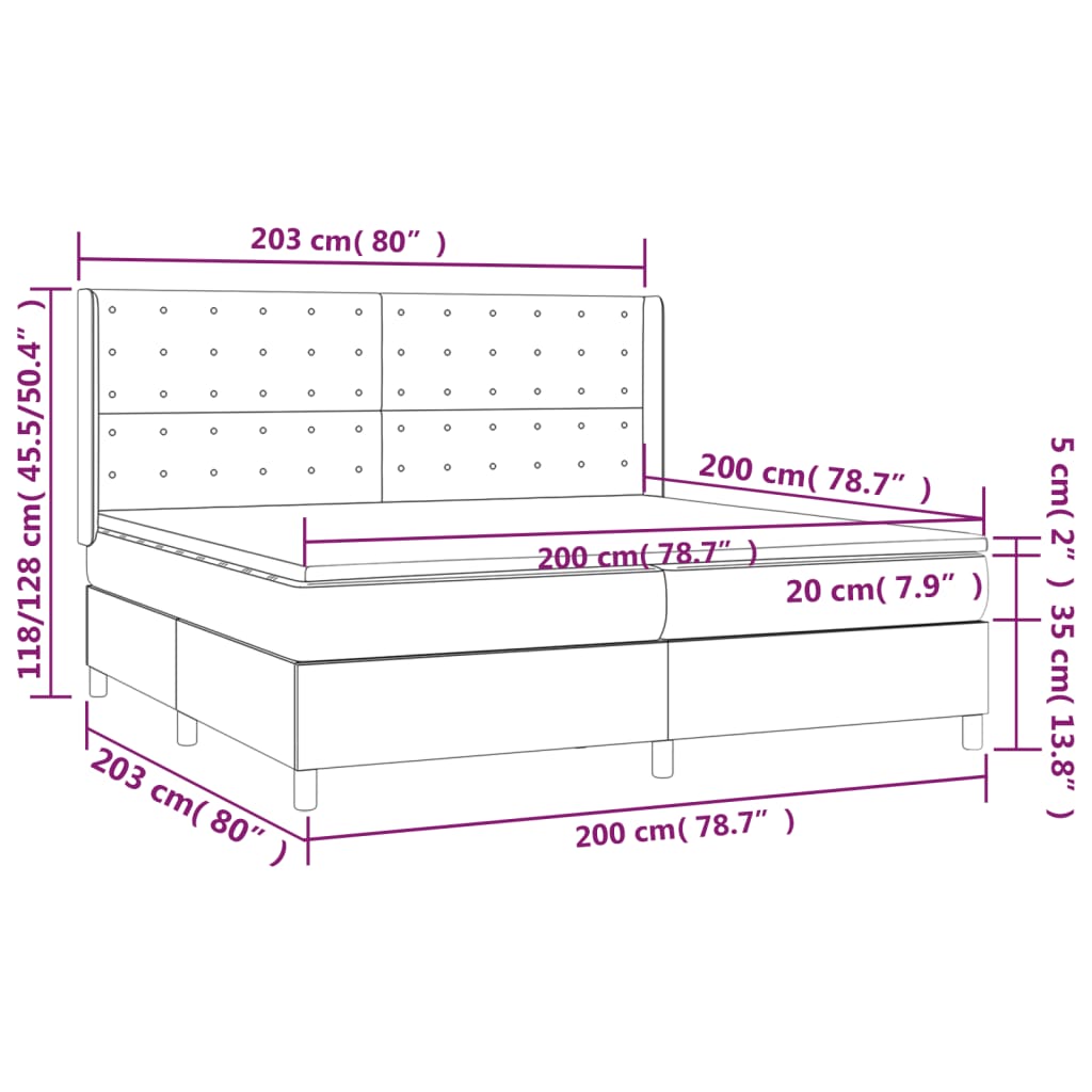 Letto a Molle Materasso e LED MarroneScuro 200x200cm in Tessuto