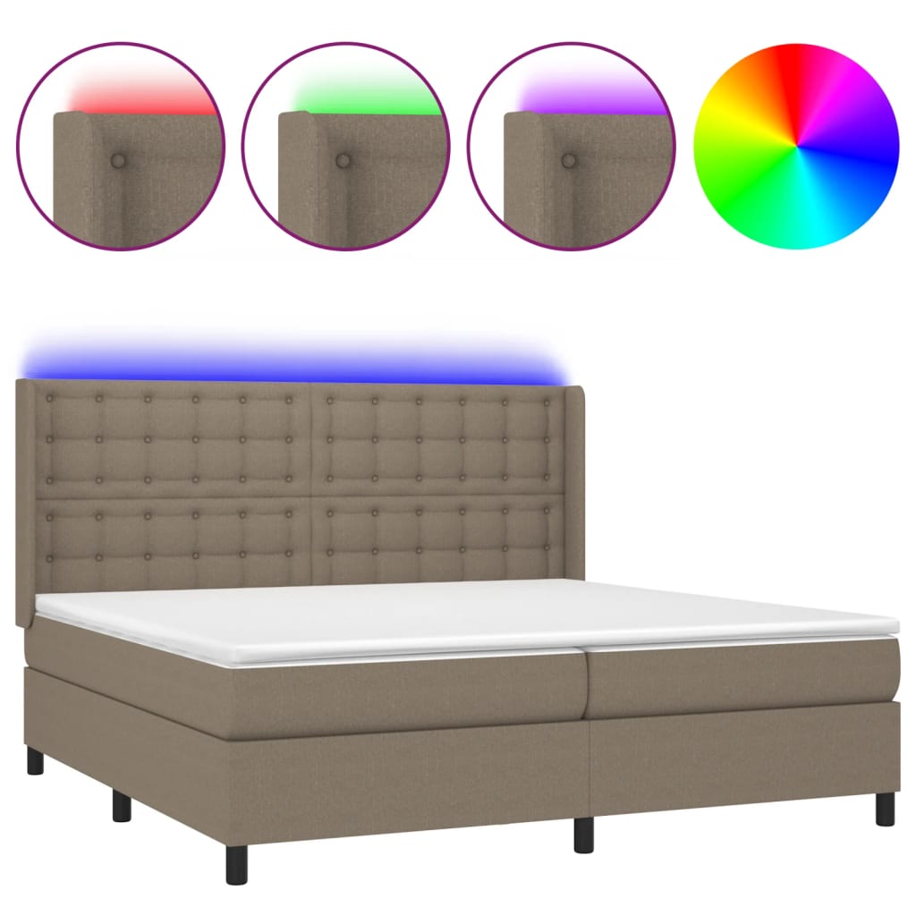 Letto a Molle Materasso e LED tortora 200x200cm in Tessuto | homemem39