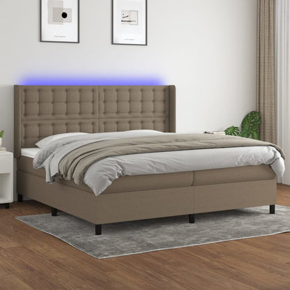 Letto a Molle Materasso e LED tortora 200x200cm in Tessuto | homemem39