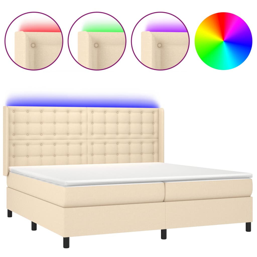 Letto a Molle Materasso e LED bianco 200x200cm in Tessuto - homemem39